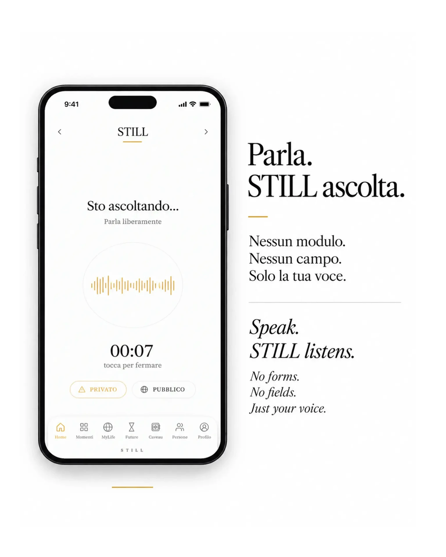 La registrazione vocale di STILL durante la creazione di un Momento
